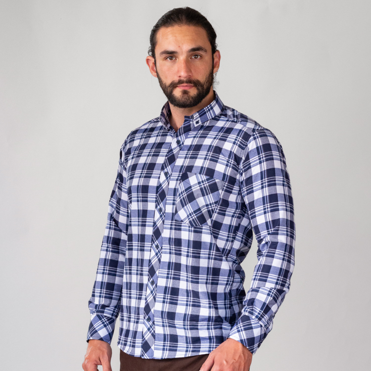 camisa azul estructura cuadros marca business casual slim 144138 AZUL 1