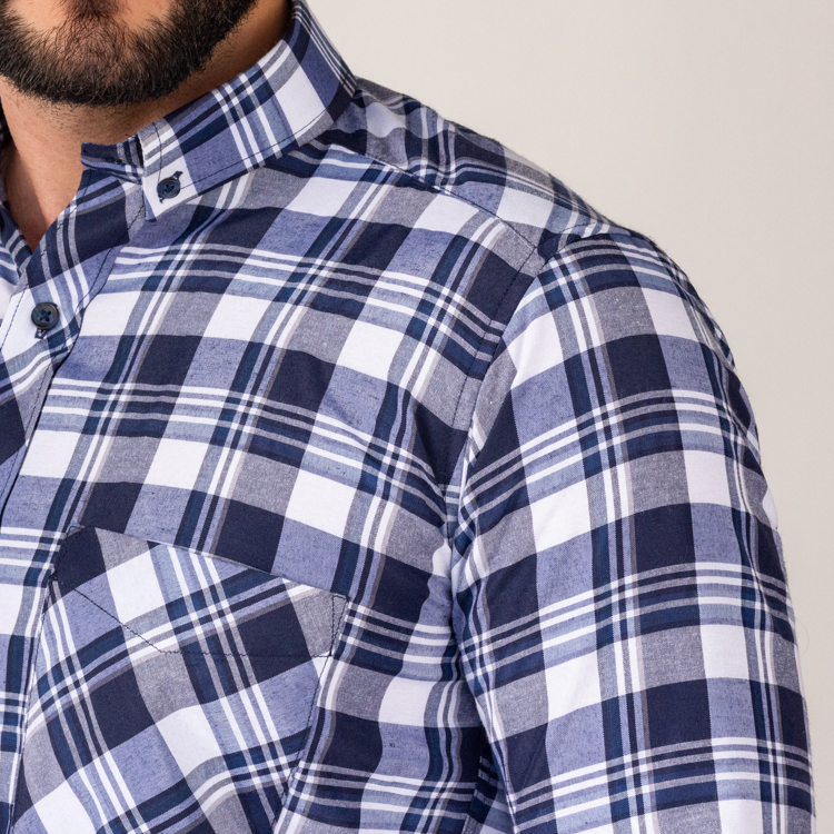 camisa azul estructura cuadros marca business casual slim 144138 AZUL 2