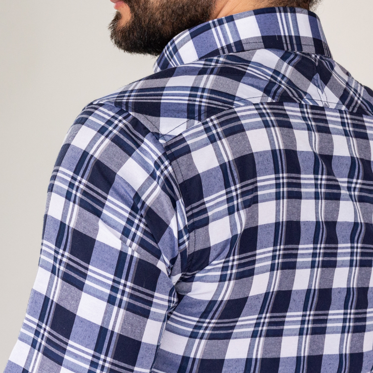 camisa azul estructura cuadros marca business casual slim 144138 AZUL 4