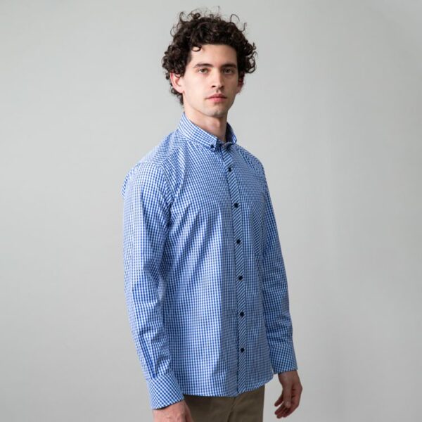 camisa azul estructura de cuadros marca business casual slim 147724 AZUL 1