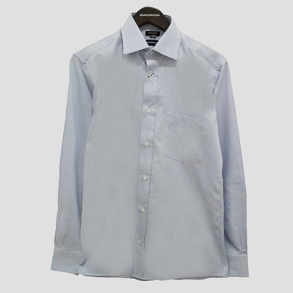 camisa azul estructura microcuadros marca emporium slim 136639 380107