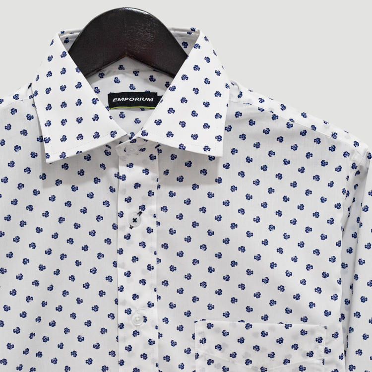 camisa blanca con diseno de treboles marca emporium slim 140483 BLANCO 2
