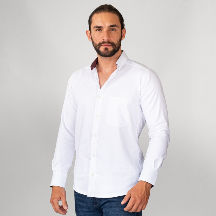 camisa blanco estructura plana con coderas marca business casual slim 144150 332662 1