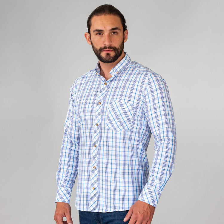 camisa celeste estructura cuadros marca business casual slim 144142 CELESTE 1