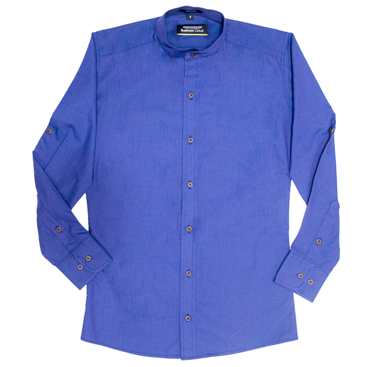 Camisa azul con diseño de cuello MAO marca Emporium Casual Slim | 122213