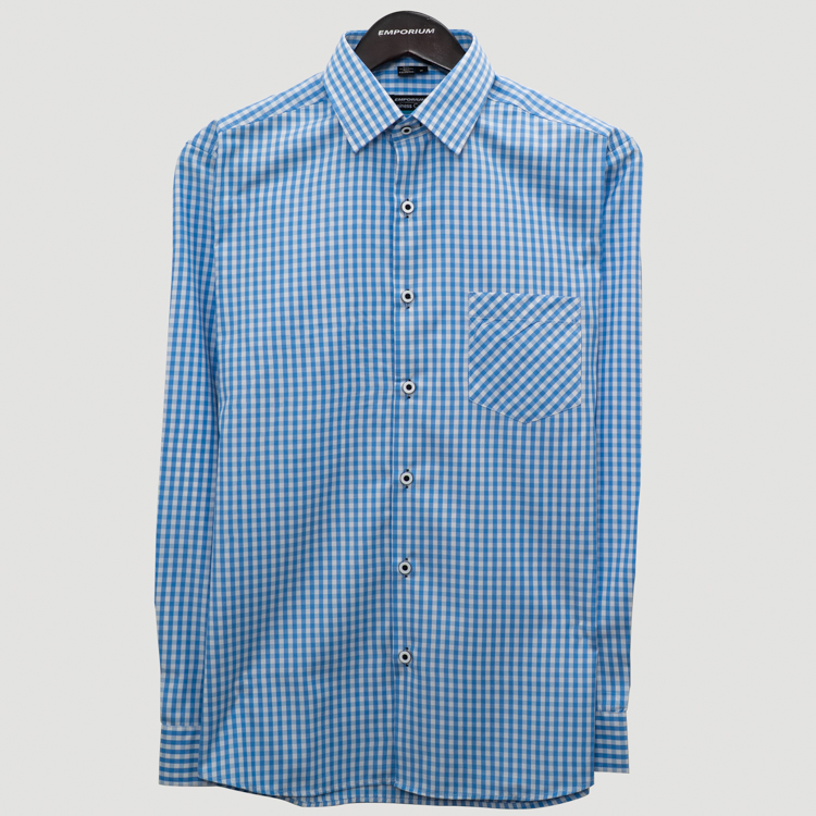 camisa formal celeste diseno a cuadros marca business casual cl sico 160849 CELESTE 1
