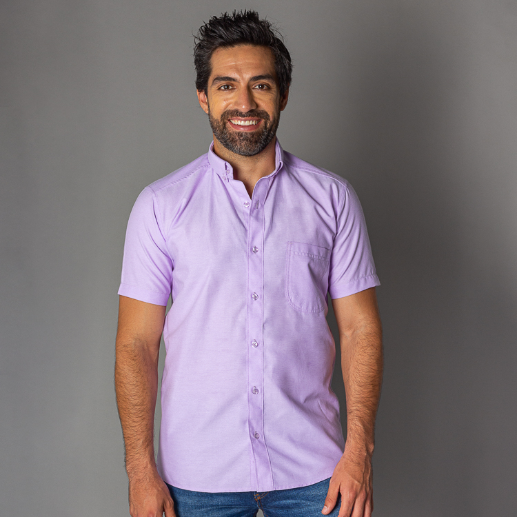Camisa lila estructura plana manga corta marca Business Casual slim | 128969