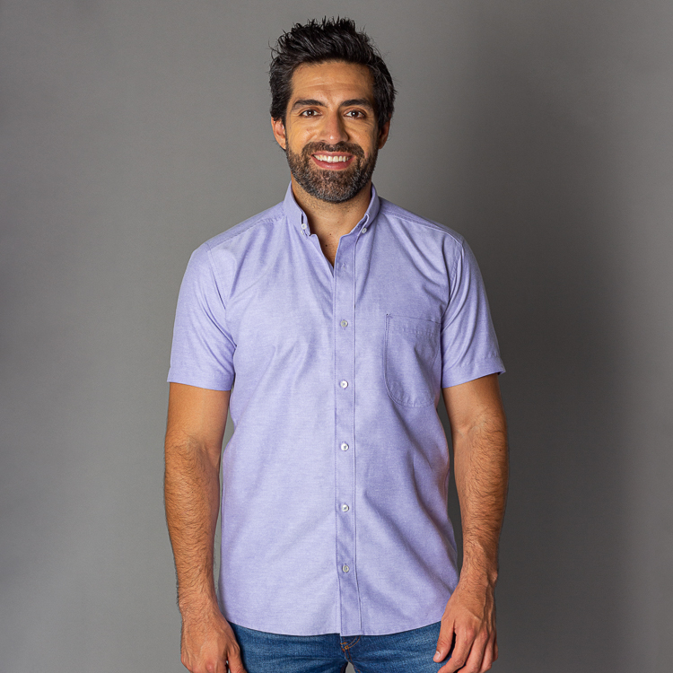 camisa lila estructura plana manga corta marca business casual slim 128974 380102