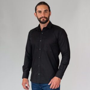 camisa negro estructura plana lisa marca business casual slim 144166 216847 1