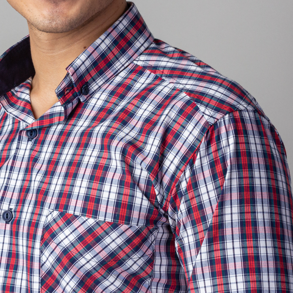 camisa roja diseno de mini cuadros marca business casual cl sico 141368 ROJO