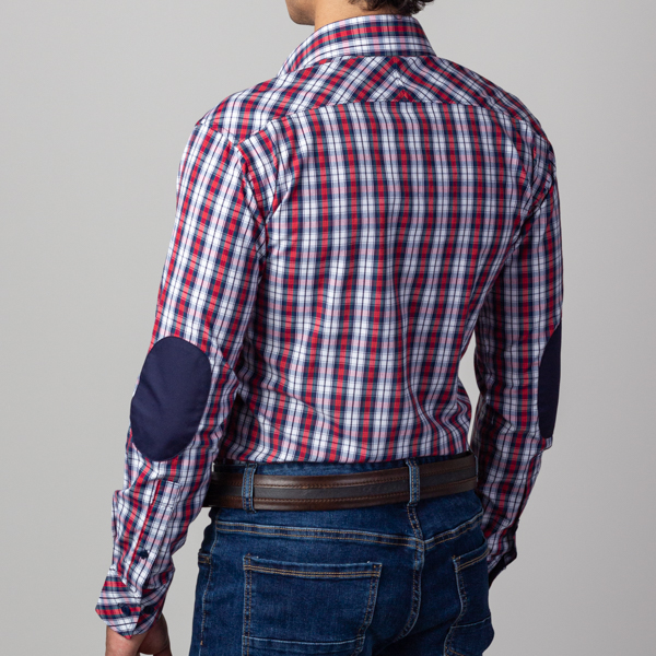 camisa roja diseno de mini cuadros marca business casual cl sico 141368 ROJO