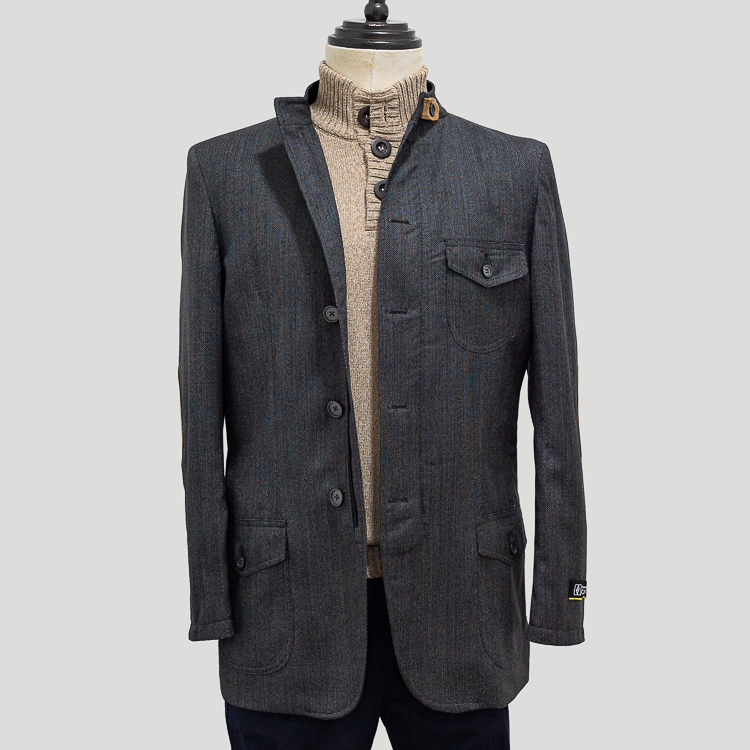 Chaqueta gris estilo zipper cuello alto marca Business Casual clásico | 132079