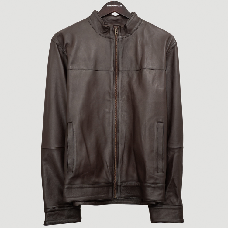 chumpa cuero caf estilo de cuello redondo marca business casual slim 162904 382084