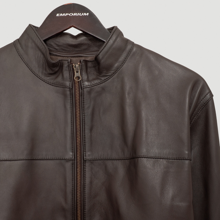 chumpa cuero caf estilo de cuello redondo marca business casual slim 162904 CAFE