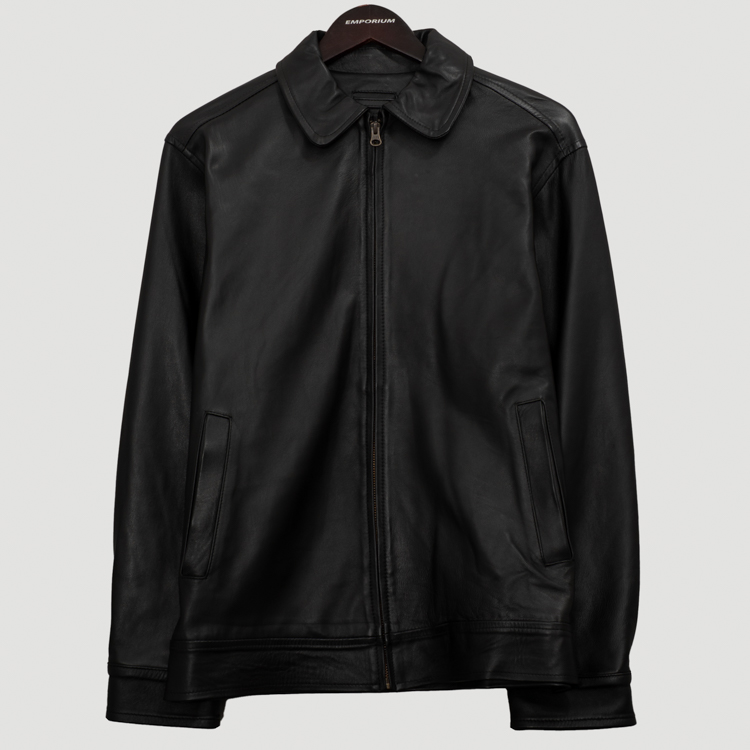 chumpa cuero negro estilo de cuello formal marca business casual slim 162907 382082