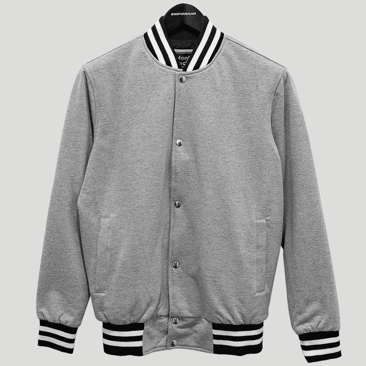 Chumpa gris de diseño Varsity con zipper marca Monkey Jacket slim | 130127