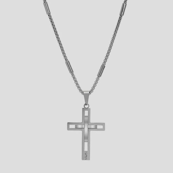 collar plateado diseno de cruz marca calak cl sico 150312 PLATEADO 1