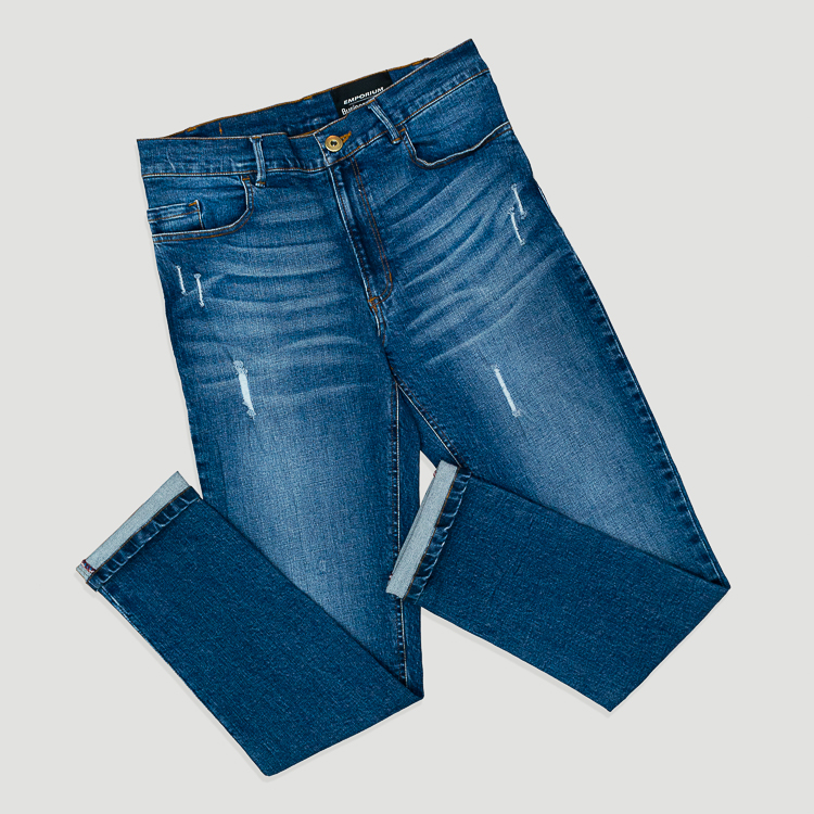 Jeans azul estructura lavada con desgaste marca Emporium Business Casual slim | 129008