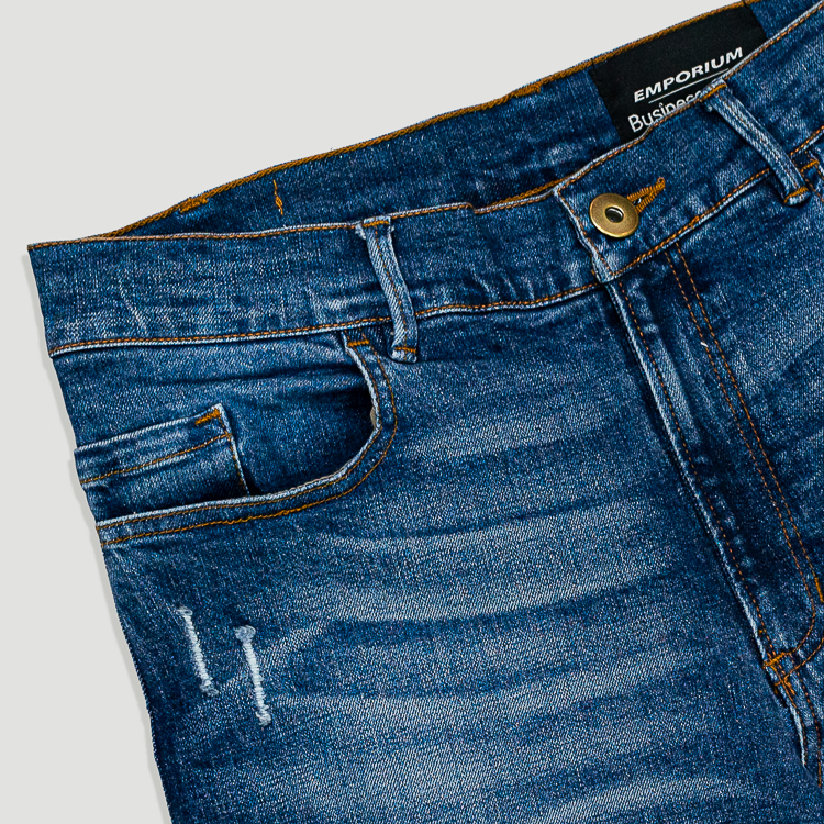 jeans azul estructura lavada con desgaste marca emporium business casual slim 129008 AZUL