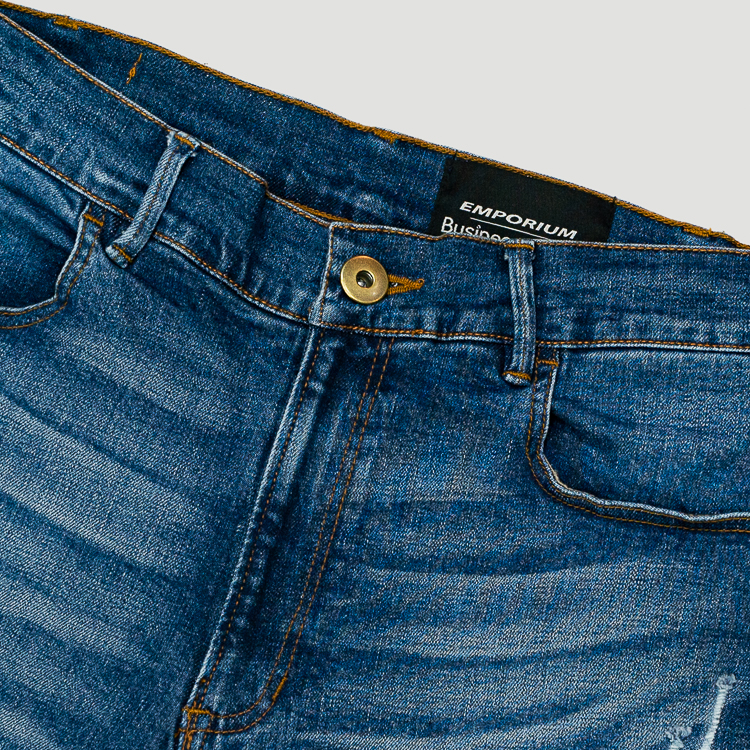 jeans azul estructura lavada con desgaste marca emporium business casual slim 129008 AZUL