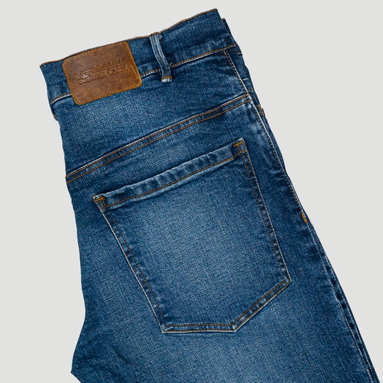 jeans azul estructura lavada con desgaste marca emporium business casual slim 129008 AZUL