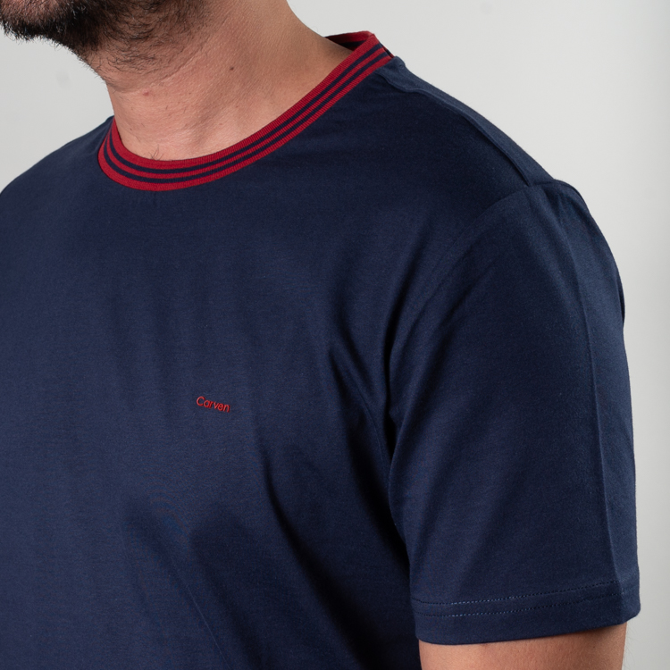 playera azul estructura contraste marca carven slim 150887 AZUL 2