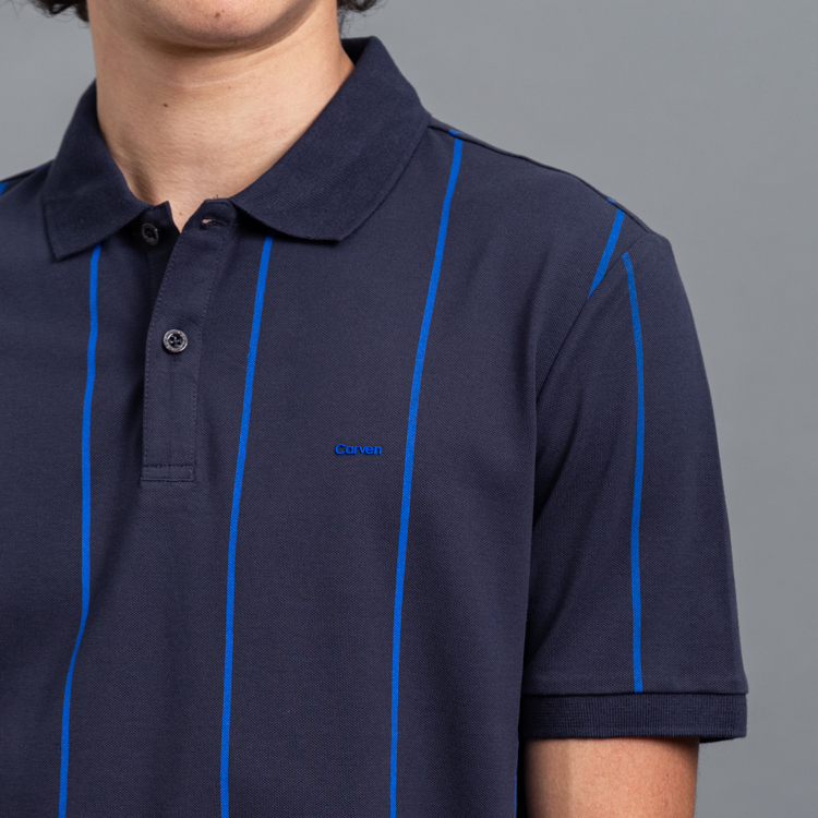 polo azul diseno de lineas marca carven slim 155726 AZUL 2