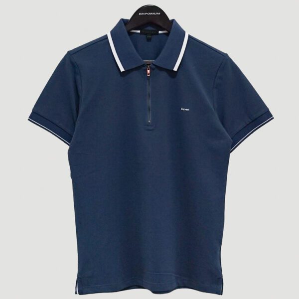 polo azul estructura plana con zipper marca carven slim 141120 201684 1
