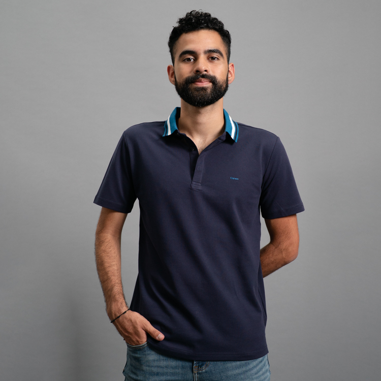 polo azul marino estructura cuello contrastado marca carven slim 161504 AZUL MA 1