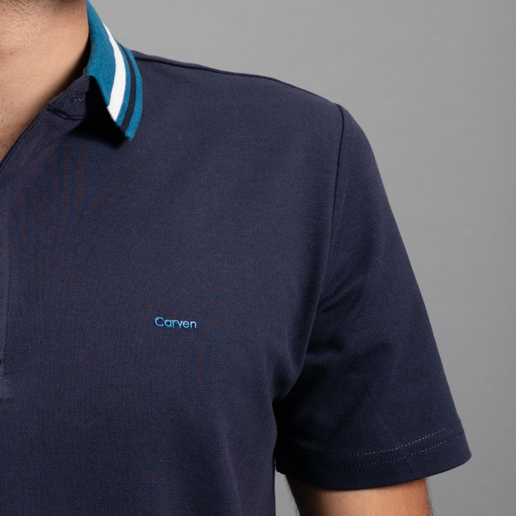 polo azul marino estructura cuello contrastado marca carven slim 161504 AZUL MA 2