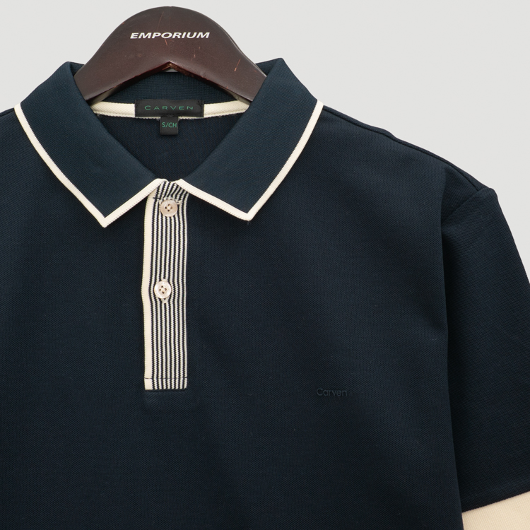 polo azul marino estructura plana marca carven slim 167140 377856