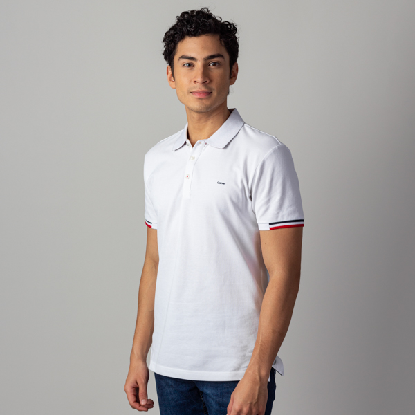 polo blanco estructura franja en manga marca carven slim 141104 365568 1