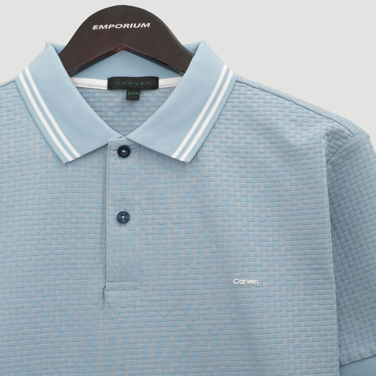 polo celeste estructura labrada marca carven slim 167185 CELESTE