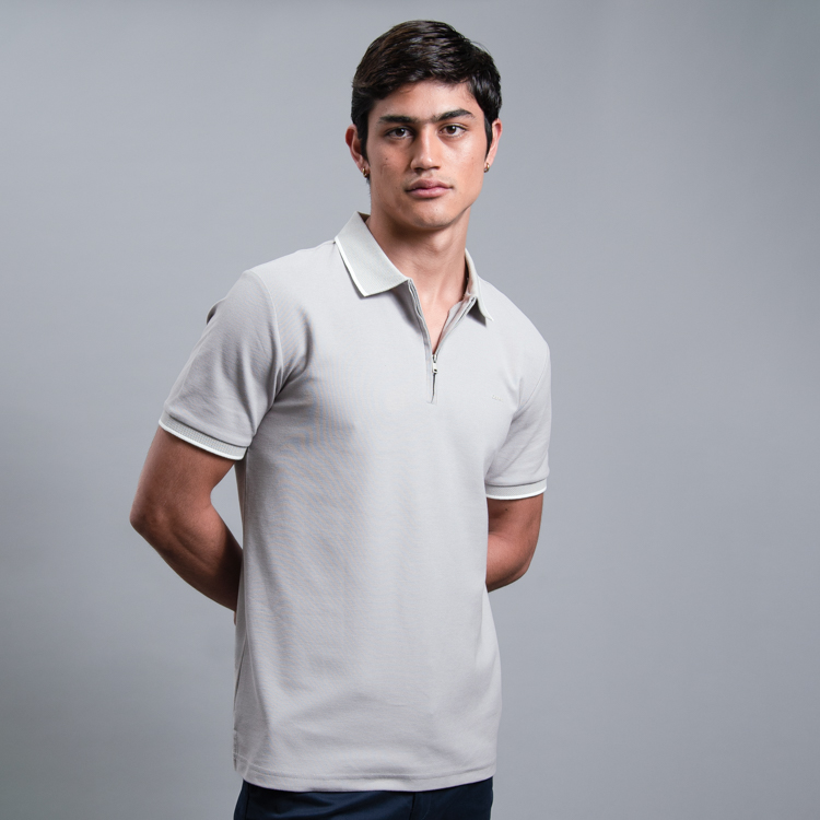 polo gris estructura con zipper marca carven slim 161514 GRIS 1