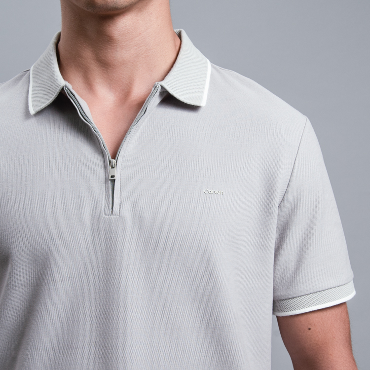 polo gris estructura con zipper marca carven slim 161514 GRIS 2