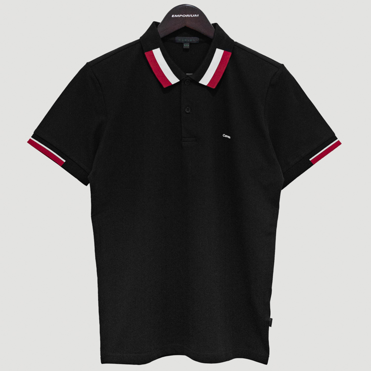 polo negro estructura plana con detalle en el cuello marca carven slim 139790 355459 1