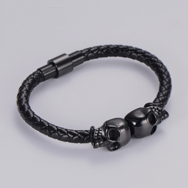 pulsera negra estilo dos craneos marca calak cl sico 142208 NEGRO 1