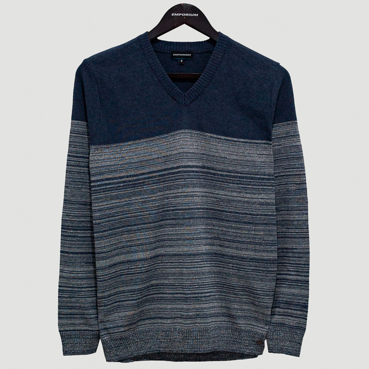 Suéter azul estilo líneas horizontales marca Emporium slim | 128097