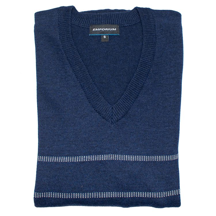 Suéter azul con diseño de cuello pico marca Emporium clásico | 122973