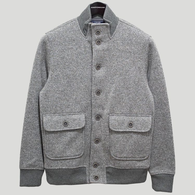 Suéter gris diseño cardigan con bolsillos marca Izod slim | 134895